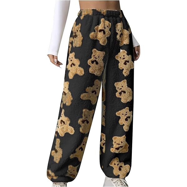 Women Cute Fleece Pajama Pants Winter Warm Fuzzy Plush Teddy Pants